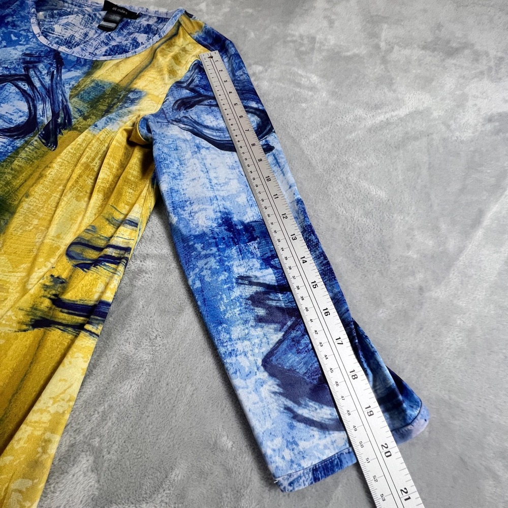 Ali Miles Tunic Top Women Sz L Colorful 3/4 Sleeve Artsy Abstract Print Blouse - Picture 5 of 11